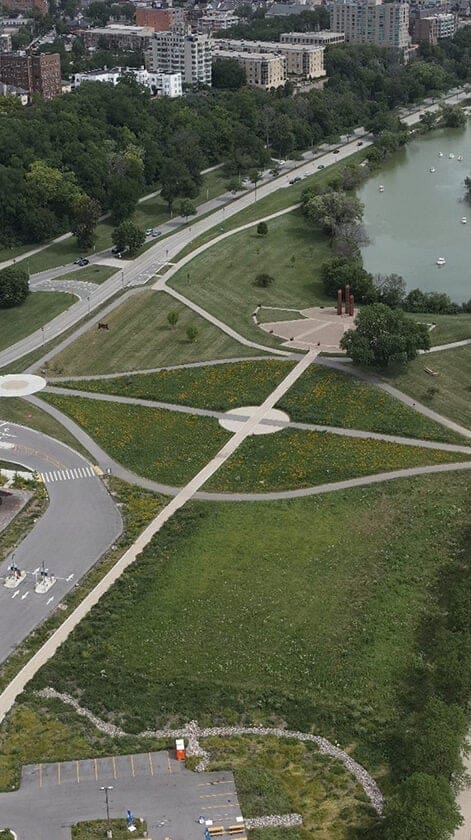 aerial view of a park
