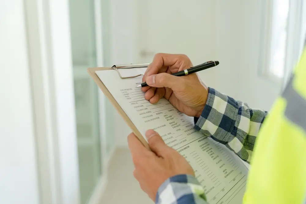 person writing on a clipboard